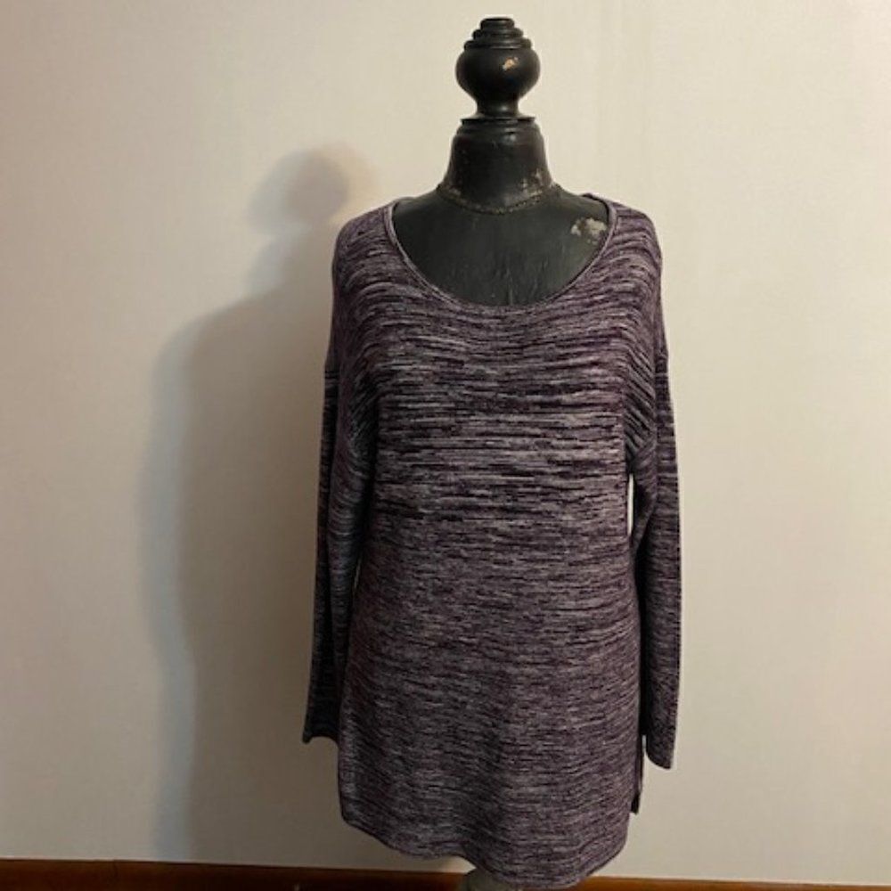 Ellen Tracy Purple White Marled knit boat neck sweater, size XLarge